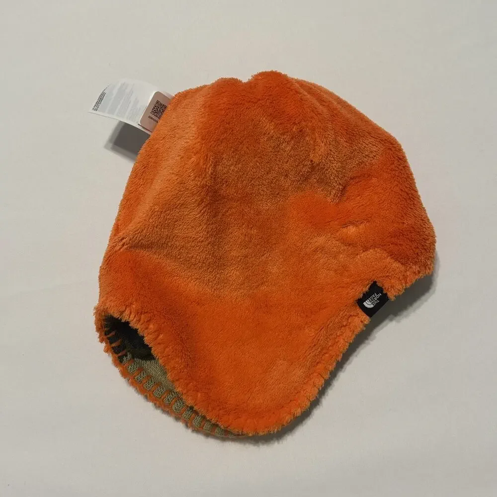 North Face Camo And Orange Fleece Cozy Pom Beanie Hat Baby EUC 4T